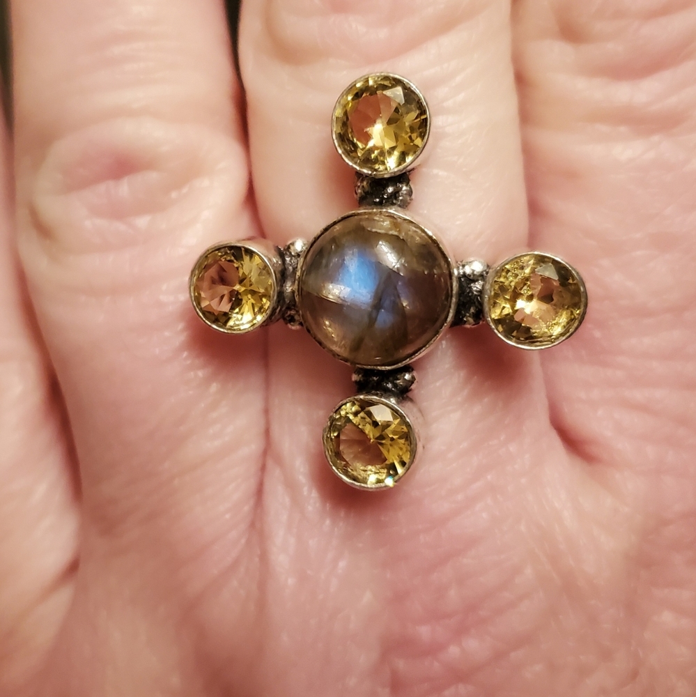 New Labradorite & Citrine 925 Silver Ring. - Picture 11 of 16